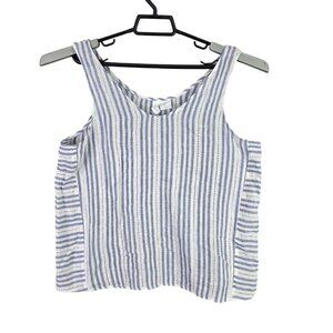Womens Cynthia Rowley Blue & White Striped Tank Top Linen Rayon Blend Size L